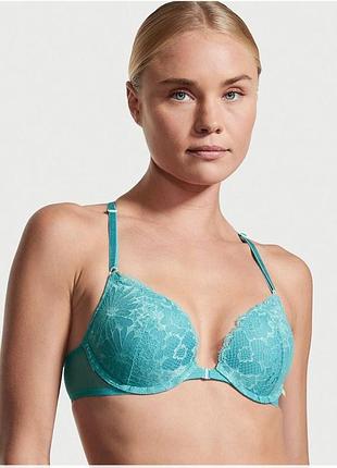 Женский бюстгальтер victoria's secret push up 34 а цвет голубой кружевная спинка
