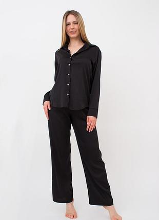 Жіночий шовковий піжамний комплект блуза та штани giulia helena 5508/050 m black-black, шовкова піжама, на кожен день