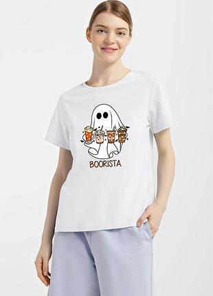 Футболка женская белая с принтом "boorista", xs