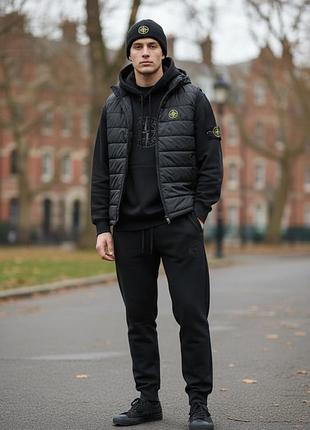 Мужской зимний комплект stone island (спортивный костюм + жилетка)