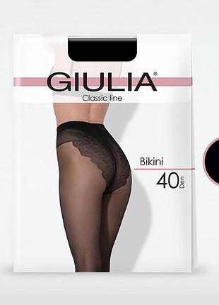 Женские колготки с ажурными трусиками giulia bikini 40 den nero, 3(m) nero, 4(l)