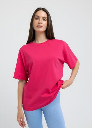 Женская футболка из хлопка oversize giulia t-shirt basic 4825/010 l pink-fuchsia, свободная, повседневная, базовая