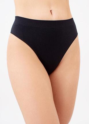 Труси бразиліана жіночі безшовні в рубчик giulia brasilian briefs rib l/xl black-black, трусики бразиліана джулія