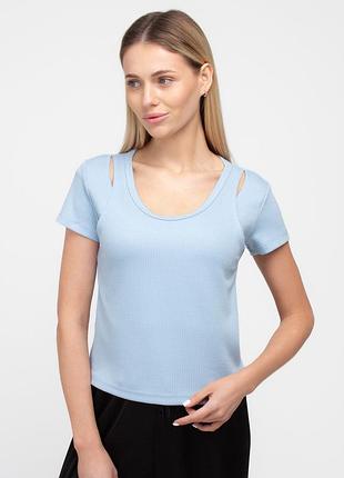 Жіноча футболка в рубчик з ефектом нашитої майки giulia light essential 4823/320 l blue-powder blue