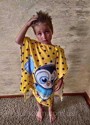 Детское пончо, полотенце с капюшоном для мальчика, на возраст 4 -12 лет, туреченица