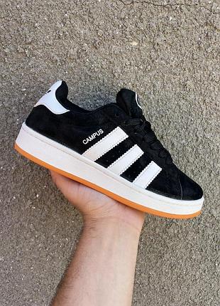 Женские кроссовки adidas campus black white, адидас кампус черные дополнительные шнурки