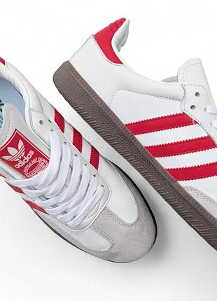 Мужские кроссовки adidas samba белые с красным