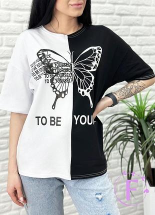 Двухцветная футболка "butterfly" оптом от производителя | норма | распродажа модели черный, 46-48