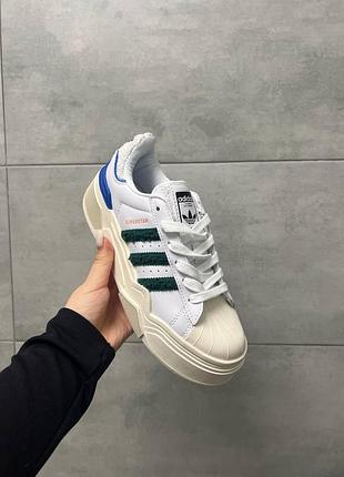 Кроссовки женские adidas originals superstar bonega 2b, кеды адидас суперстар бело-зеленые