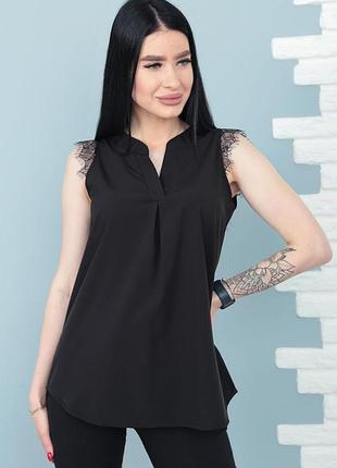 Летняя блузка с кружевом "diana" оптом | распродажа модели черный, 44