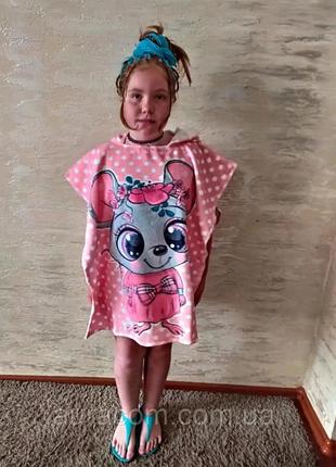 Полотенце с капюшоном на пляж, пончо для девочки, на возраст 4 - 12 лет, туречевичка