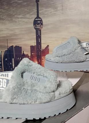 Стильні пухнасті босоніжки / босоніжки на платформі ugg fluffita (original) — сіро-блакитні, розмір 37, довжина устілки 24 см