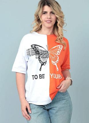 Двухцветная футболка "butterfly" оптом | батал | распродажа модели оранжевый, 50-52