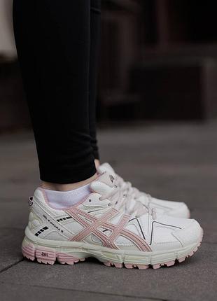 Кроссовки женские asics gel kahana 8 white pink, асикс гель кахана 8 белые с розовым