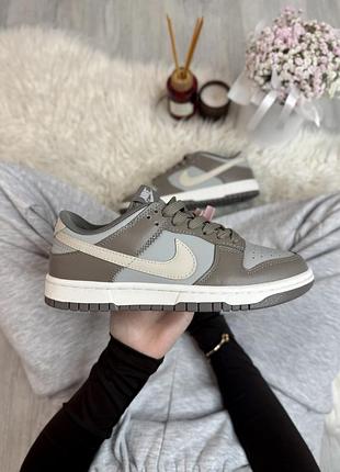 Кроссовки nike dunk low найк данк лоу из текстиля серые с светло-коричневым для мужчин и женщин