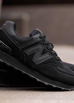 Женские кроссовки new balance 574 total black, нью баланс 574 черные, замшевые кроссовки нью беле топ качество