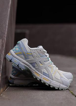 Кроссовки женские asics gel kahana 8 beige blue yellow, асикс гель кахана 8 бежевые с голубым и желтым