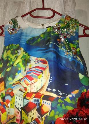 Італія дизайнерське ошатне плаття portofino на підкладці ,, вишивка камінням - ручна.6 фото