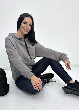Жіночий теплий худі з капюшоном "basic" турція оптом | норма і батал сірий, 46-48