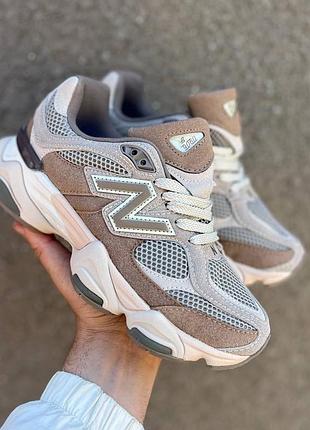 Кроссовки new balance 9060 нью баланс коричневые с бежевым для женщин легкие и комфортные