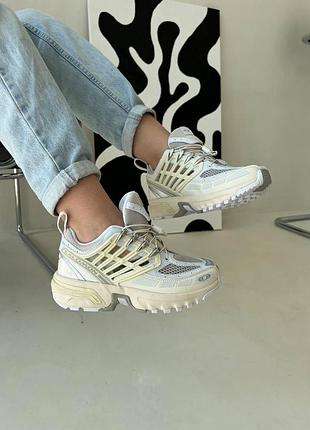 Женские кроссовки salomon acs pro grey beige, саломон ацс про серые с бежевым