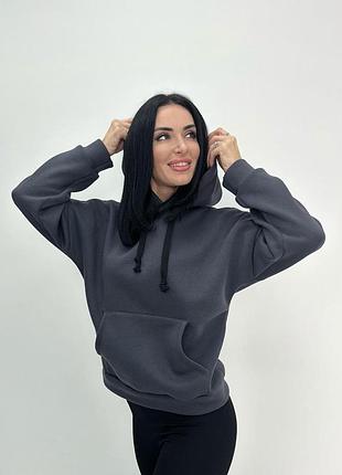 Жіночий теплий худі з капюшоном "basic" турція оптом | норма і батал графіт, 46-48
