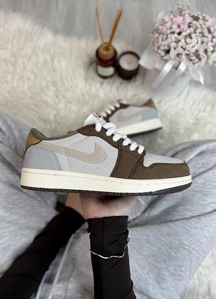 Кроссовки женские jordan 1 low джордан 1 лоу коричневые с белым легкие и удобные для повседневной носки