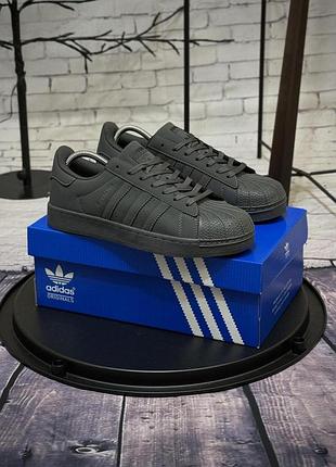 Кроссовки adidas superstar адидас суперстар темно-серые мужские кеды c резиновым носком
