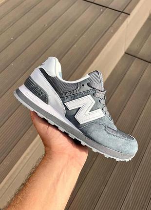 Кроссовки new balance 574 серые белые замшевые для женщин удобная обувь для спорта и повседневной носки