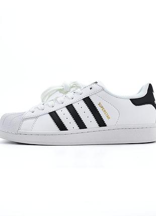 Кроссовки adidas superstar white black premium, кеды адидас суперстар белые премиум