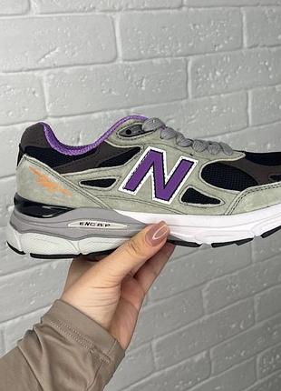 Кроссовки женские new balance 990 usa black violet, нью баланс 990 серо-черные с фиолетовым