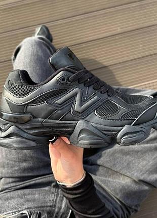 Кроссовки new balance 9060 черные кожаные для мужчин и женщин удобная обувь нью баланс кожа
