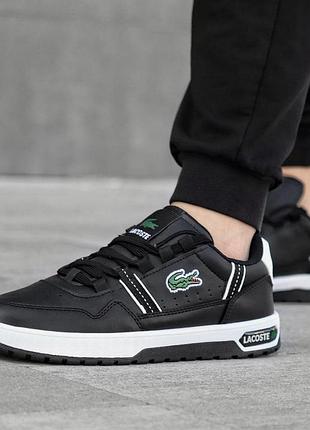 Мужские кроссовки lacoste t-clip черные качественные кроссы из натуральной кожи осень весна лакосте т клип 42