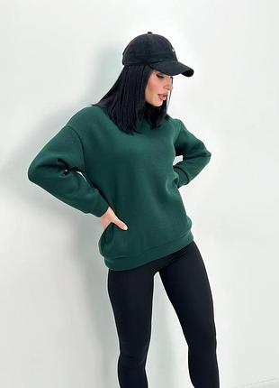 Жіночий теплий батник "wear" турція оптом | норма і батал темно-зелений, 42-44