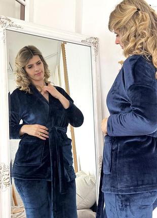 Домашний костюм с халатом nelly батал 50-52, темно-синий