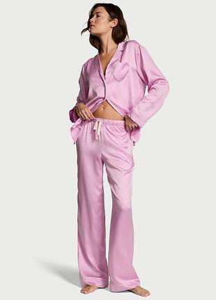 Сатиновая атласная женская пижама victoria's secret сиреневая рубашка + брюки qcj63