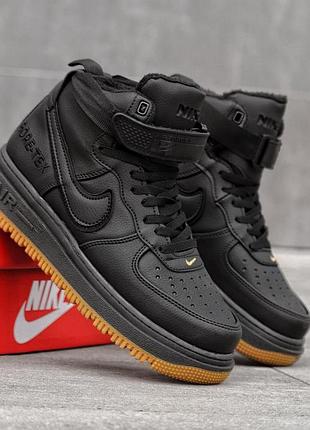 Мужские кроссовки nike lunar черные кожаные ботинки высокого качества на зиму найк лунар