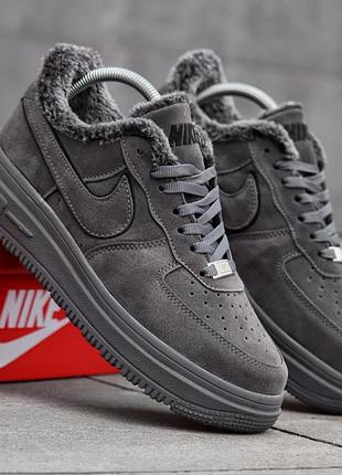Чоловічі кросівки nike suede winter сірі теплі замшеві кроси на хутрі на зиму найк суеде зимове якісне взуття