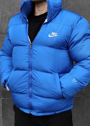 Якісна чоловіча зимова куртка nike reversible sherpa puffer двостороння брендова синього кольору на холодну погоду