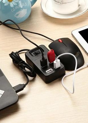 Usb-хаб 4 порти p-1601 чорний концентратор для ноутбука та пк зі швидким передаванням даних