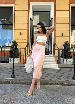 Жіноча шовкова спідниця "silk" оптом | батал пудровий, 50-52