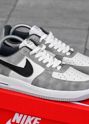 Мужские кроссовки nike air force 1 low серые брендовые кеды из кожи найк аир форс лоу стильные кроссы на лето
