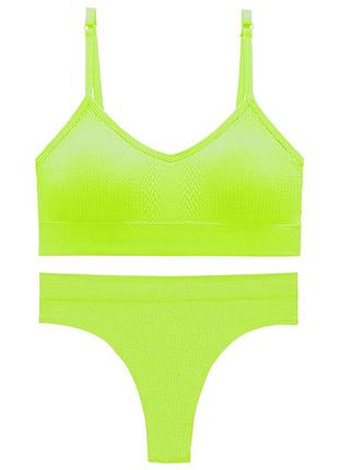 Комплект женского белья lesko 6608# яркий лайм l в текстуре косичка трусы и топ