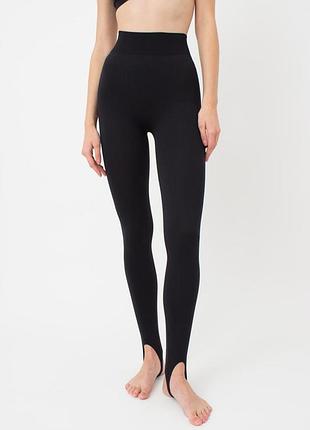 Леггинсы женские спортивные со штрипками giulia leggings straps s/m black-black, лосины со штрипками