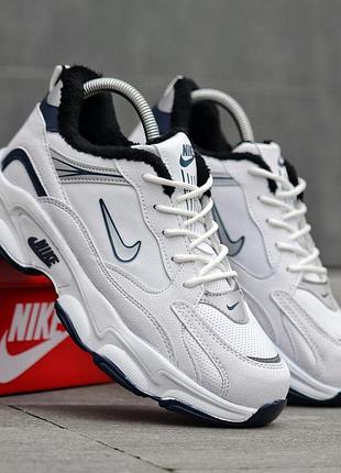 Мужские кроссовки nike белые молодежные брендовые кроссы из натуральной кожи с мехом на зиму найк