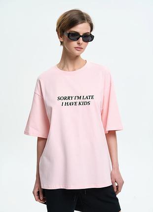 Футболка-оверсайз жіноча світло-рожева з принтом "cool moms", m