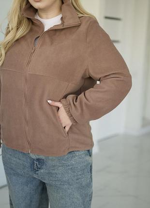 Флисовая женская кофта на молнии jacket" | норма и батал 46-48, капучино