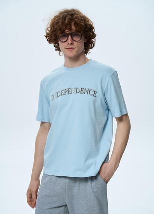 Футболка мужская с надписью серо-голубая, 3xl