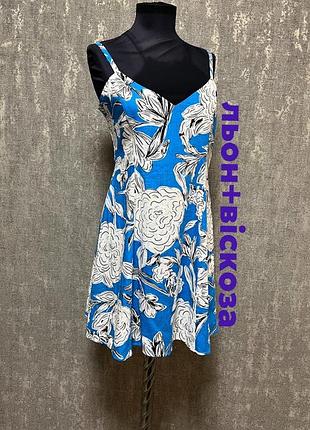 Сарафан на брителях блакитний льон+віскоза,легкий літній ,zara,p.xl