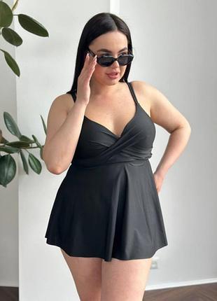 Чорний купальник танкіні plus size з поролоновими чашками